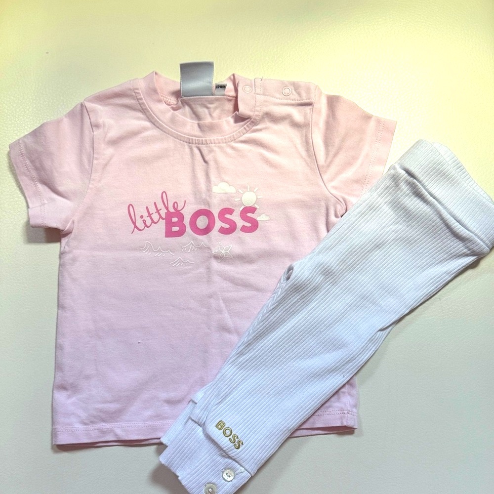 Boss Pink 'Little Boss' T-Shirt and White Pants Set